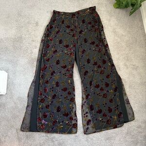 VINTAGE VELET BURNOUT BOHEMIAN SLIT HEM PANTS